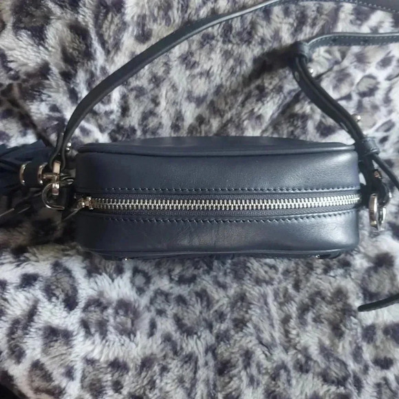 Caroline Neron | Opera Navy Crossbody Leather Mini Camera Bag with Tassel - Picture 10 of 15